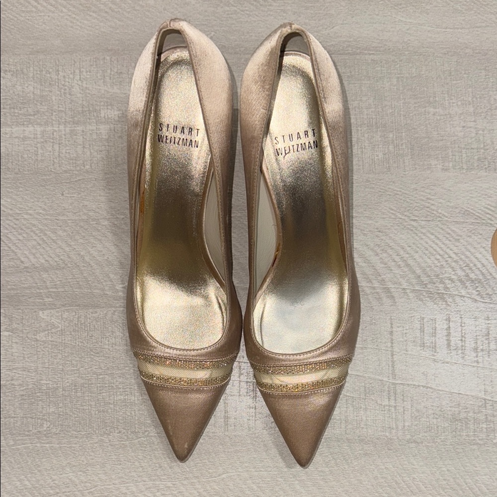 Stuart Weitzman Gold Metallic Heels Pointed Toe